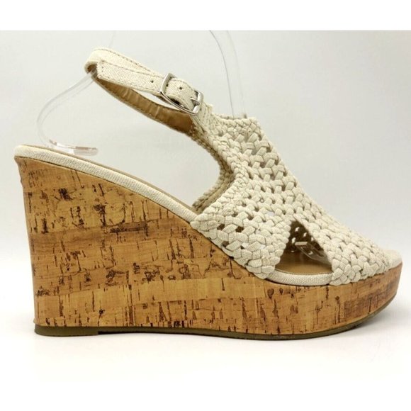 Mudd Beige Woven Casual Buckle Platform Wedge Heel Sandals Shoes Women's 10 M - Picture 1 of 11